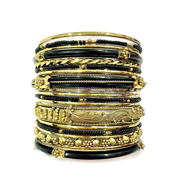 AMRITA SINGH Monte Carlo 18-pc Bangle Set in Black/Gold Size-8 - Picture 2 of 5